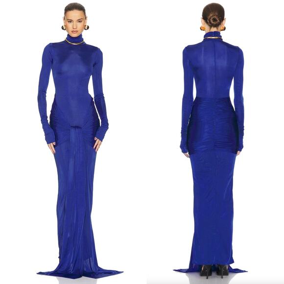 HELSA | Slinky Jersey Sarong Maxi Dress in Royal Blue L - Picture 2 of 16